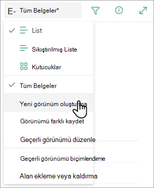 Listenizin nasıl göründüğünü değiştirmek için Yeni görünüm oluştur seçeneğini kullanın.