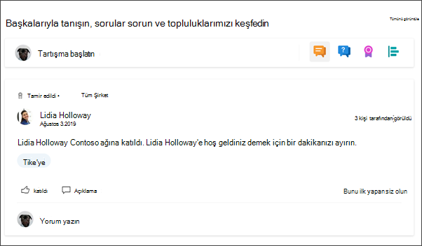 Bölüm sitesindeki Yammer web bölümünün görüntüsü