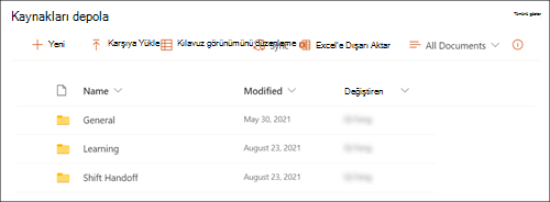 Belge kitaplığı web bölümünün ekran görüntüsü