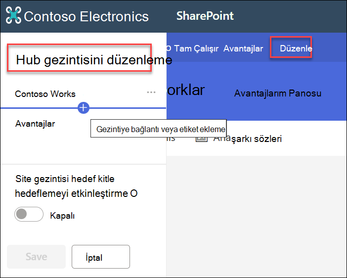Düzenleme Merkezi gezintisinin ekran görüntüsü