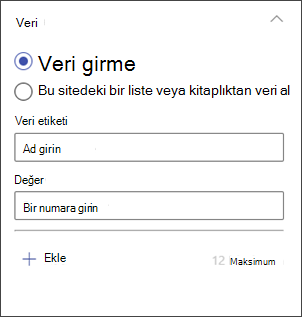 veri girmek için sütun grafiği düzenleme panelinin ekran görüntüsü