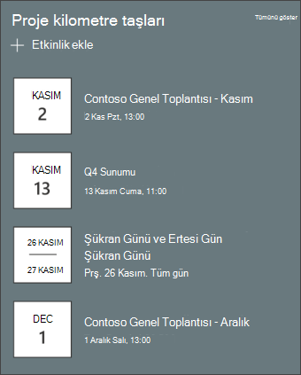 Etkinlikler web bölümünün ekran görüntüsü