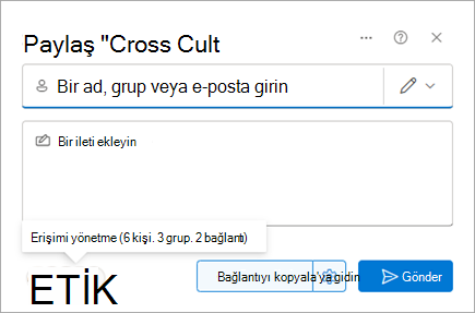 Dosyanın paylaşıldığı kişileri gösteren Paylaş iletişim kutusu.