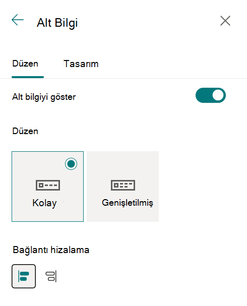 alt bilgi hizalaması