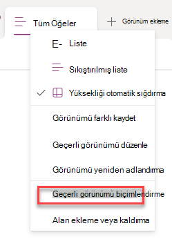 Geçerli satırı biçimlendir seçeneğinin ekran görüntüsü
