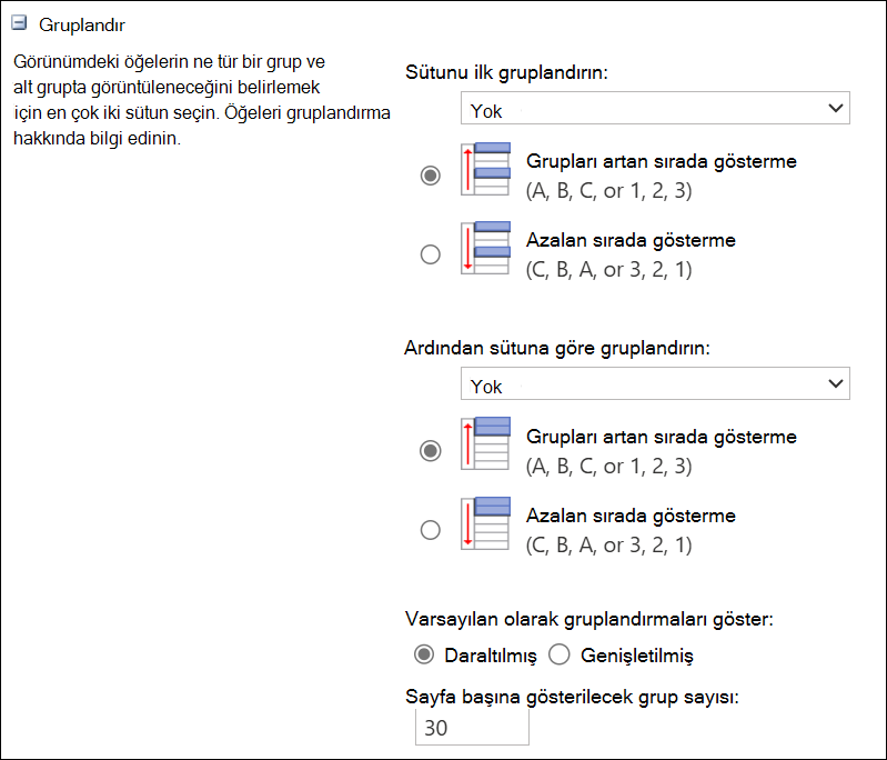 En fazla 2 sütuna göre gruplandırmanın ekran görüntüsü.