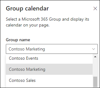 Özellikler bölmesinden bir Microsoft 365 grubu seçme.
