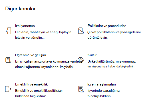 Hızlı bağlantılar web bölümünün önizlemesi.