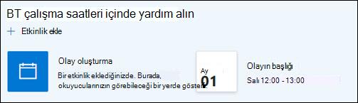 Etkinlik web bölümünün önizlemesi.