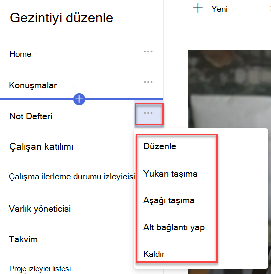 gezinti bağlam menüsünün ekran görüntüsü