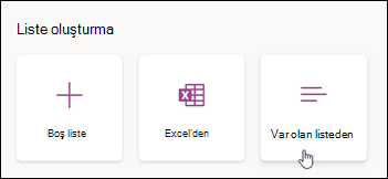 Varolan listeden oluştur
