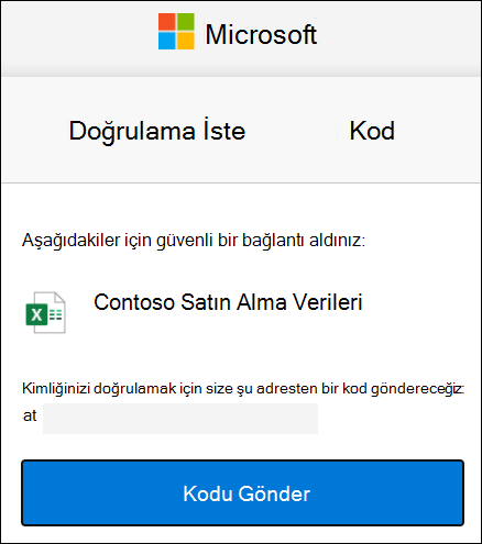 OneDrive Dış Paylaşım Kodu isteği penceresi