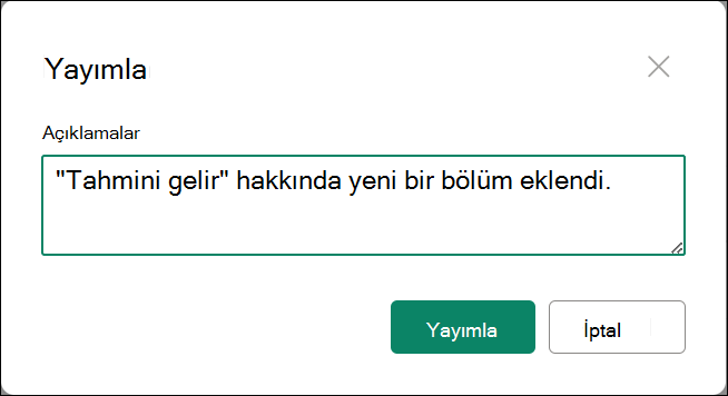 açıklamalarla birlikte birincil sürüm yayımlama işleminin ekran görüntüsü