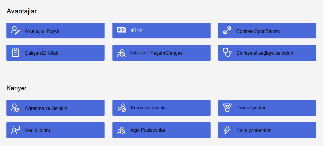 Yeni Hızlı Bağlantılar ekranı