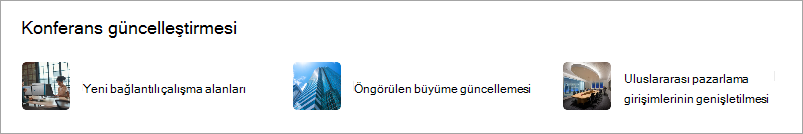 Bağlantıların küçük resimlerini gösteren Hızlı bağlantılar web bölümü.