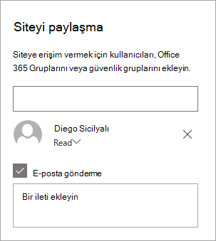 Siteyi paylaş bölmesinde kişi ekleme