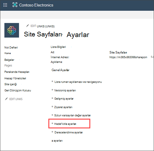 Hedef kitle hedeflemenin vurgulandığı Ayarlar sayfası