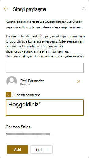Siteyi paylaş panelinin önizlemesi.