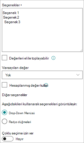 Modern deneyimde Seçim sütunları için seçenekler