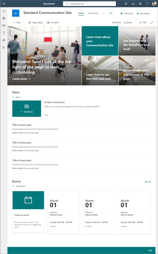 SharePoint iletişim sitesi standart iletişim sitesi tasarımı
