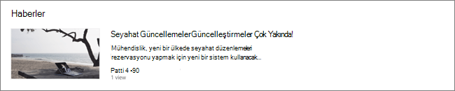 SharePoint sitesinde, gönderilere filtre uygulanmış Haberler web bölümünün ekran görüntüsü