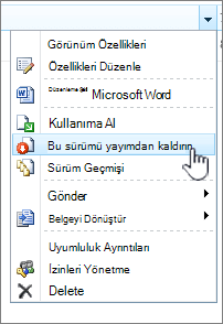 Bu sürümü yayımdan kaldır'a tıklayın