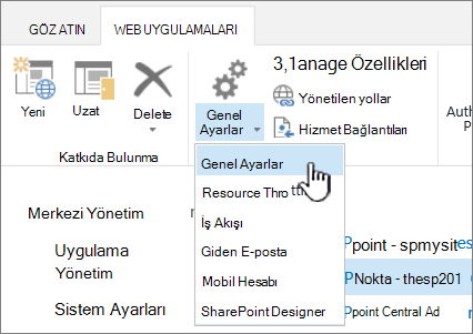 Şeritteki Genel ayarların seçili olduğu Yönet bölümü
