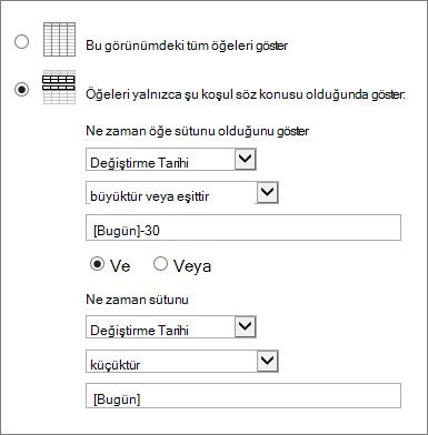 [Bugün] kullanarak filtreleme