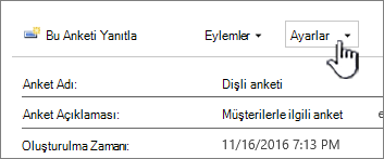 Genel anket görünümünün en üstündeki Anket ayarları düğmesi