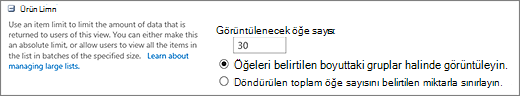 Görünüm Ayarları sayfasında görüntülenecek öğe sayısını ayarlama