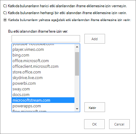 iFrame ekleme kısıtlamalarını ayarlama