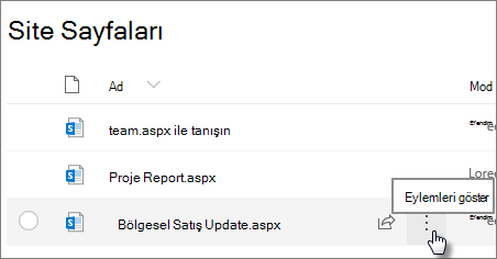 Seçili dosyanın yanında üç nokta bulunan Sayfalar kitaplığı.