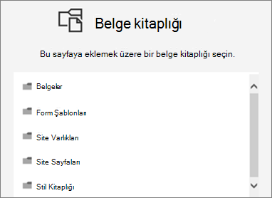 Sayfaya yerleştirmek için belge kitaplığını seçme