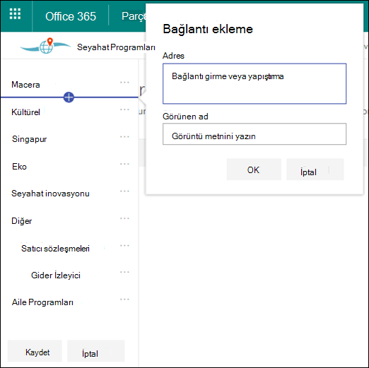 SharePoint merkez gezintisini düzenleme