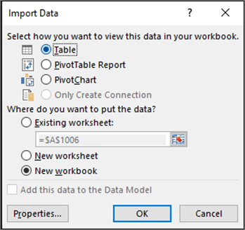 Veri alma iletişim kutusu Excel 2016Excel 2016