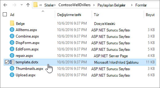 Şablonların depolanması için form klasörü