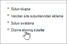 Liste veya Kitaplık ayarları sayfasında dizinlenmiş sütunlar bağlantısı