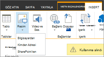 Altında kaynak seçenekleri menüsü bulunan Resim Ekle düğmesi.