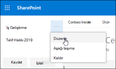 SharePoint iletişim sitesinde alt bilgide var olan bağlantıyı veya etiketi düzenleyin.