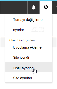 Liste ayarlarının vurgulandığı Ayarlar menüsü