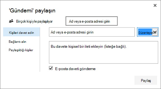 Paylaş iletişim kutusu
