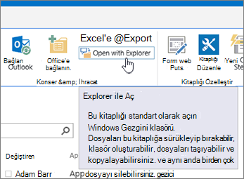 Kitaplık sekmesindeki Gezgin'de Aç seçeneği