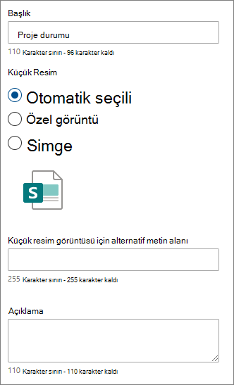 Tek bir hızlı bağlantı için seçenekler