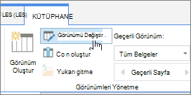 SharePoint Online Şerit Kitaplık sekmesi görünümü değiştirme seçeneği