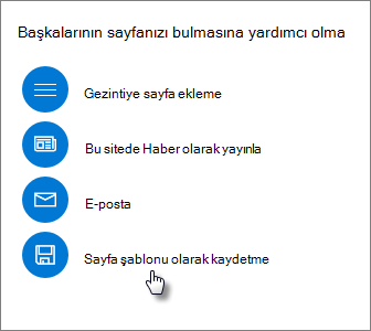 Sayfa şablonu olarak kaydet'in gösterildiği Yükseltme paneli