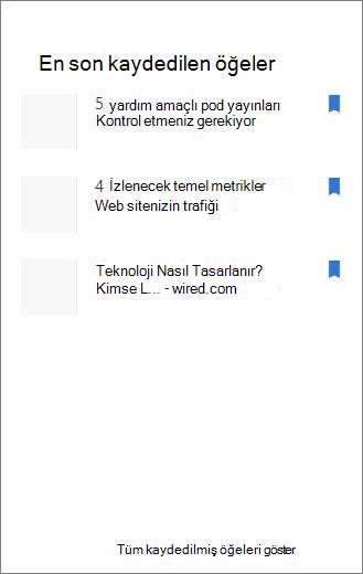 En son kaydedilen öğeler