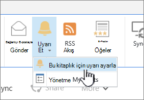 Bu kitaplıkta Uyarı Ayarla'nın vurgulandığı Kitaplık sekmesi