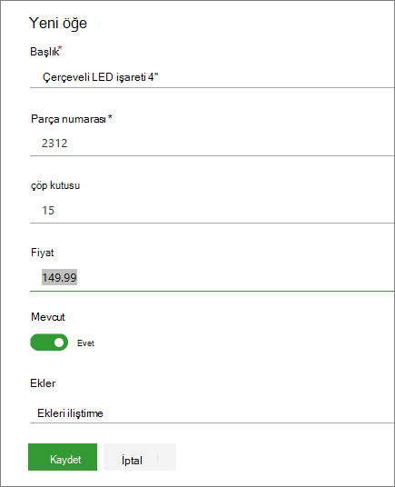 Liste için tek öğe formu