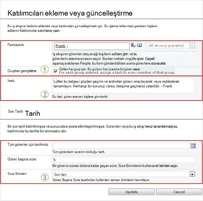 Gelecek görevler için değişiklik formu