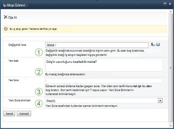 Öğede değişiklik istemek için kullanılan form